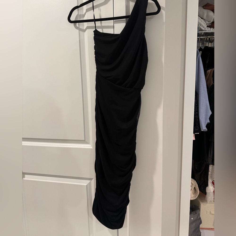 Black Rouched One Shoulder MIDI